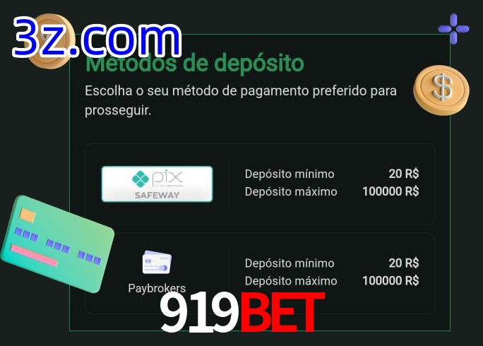 O cassino 919Bet oferece uma grande variedade de métodos de pagamento